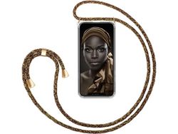 Correia Faixa Suspenso Dourado para iPhone 6/13 Pro Max HONGWE. Tecido Preto
