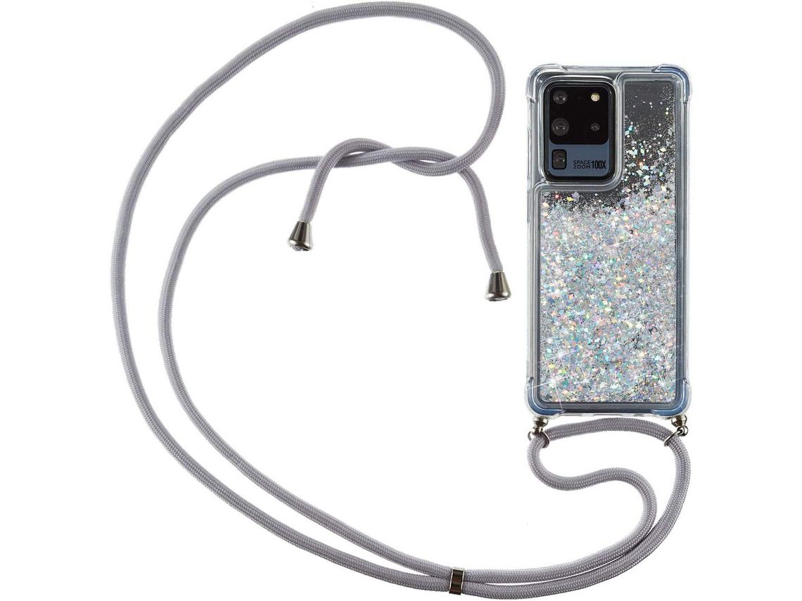 Correia Colar Líquido Brilhante Areia para Samsung Galaxy S20 Ultra HONGWE. Transparente