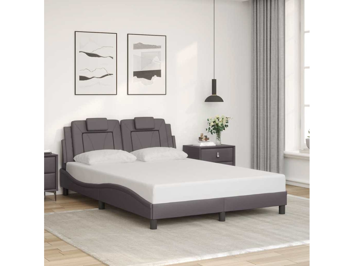 Vidaxl Estrutura De Cama Viana Sem Colchão 120x200cm Couro Artificial Cinzento