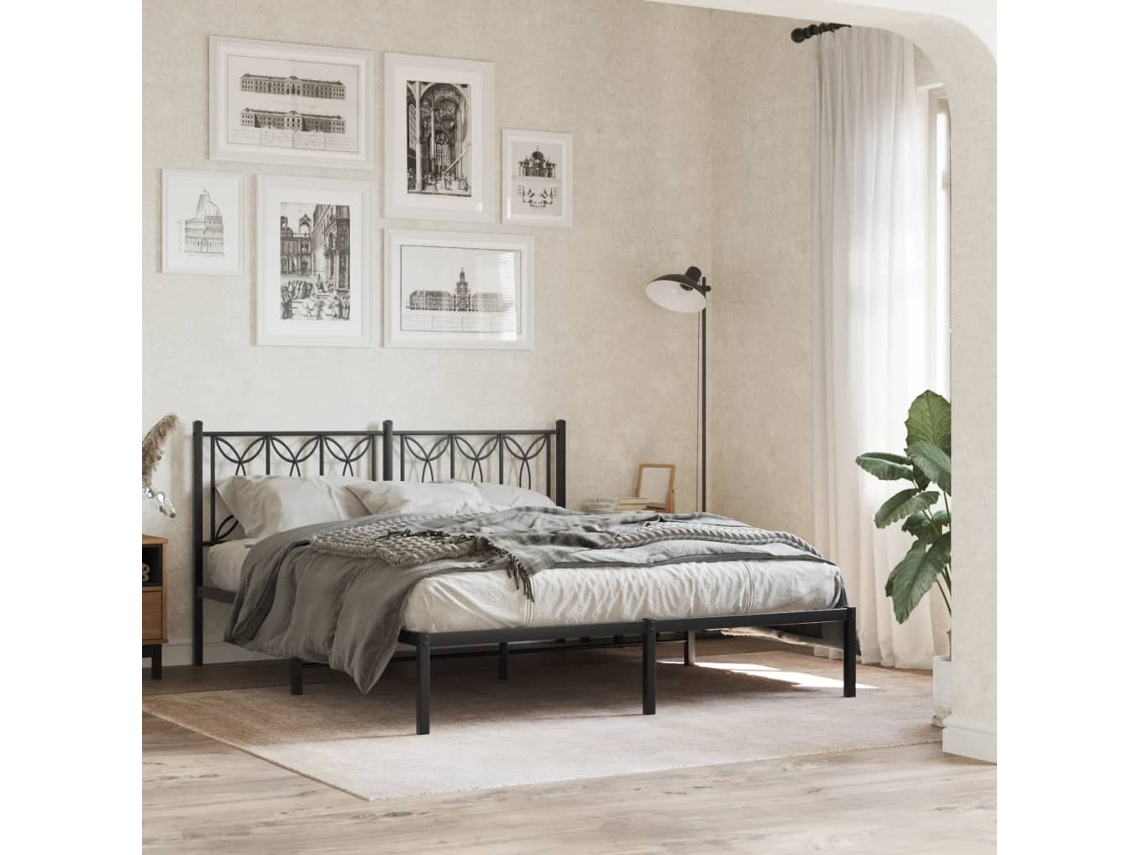 Vidaxl Estrutura De Cama Em Metal Com Cabeceira 150x200 Cm Preto