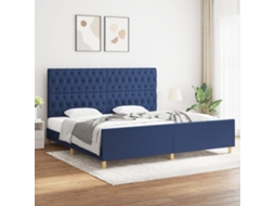 Estrutura De Cama Com Cabeceira 200x200 Cm Tecido Azul