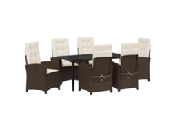 Conjunto 7 De Jantar De Jardim Com Vidaxl E Travesseiros Marrom Rattan Polietileno