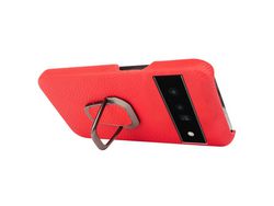 Capa para Google Pixel 6 Pro Pele Sintética com Anel de Suporte Vermelho