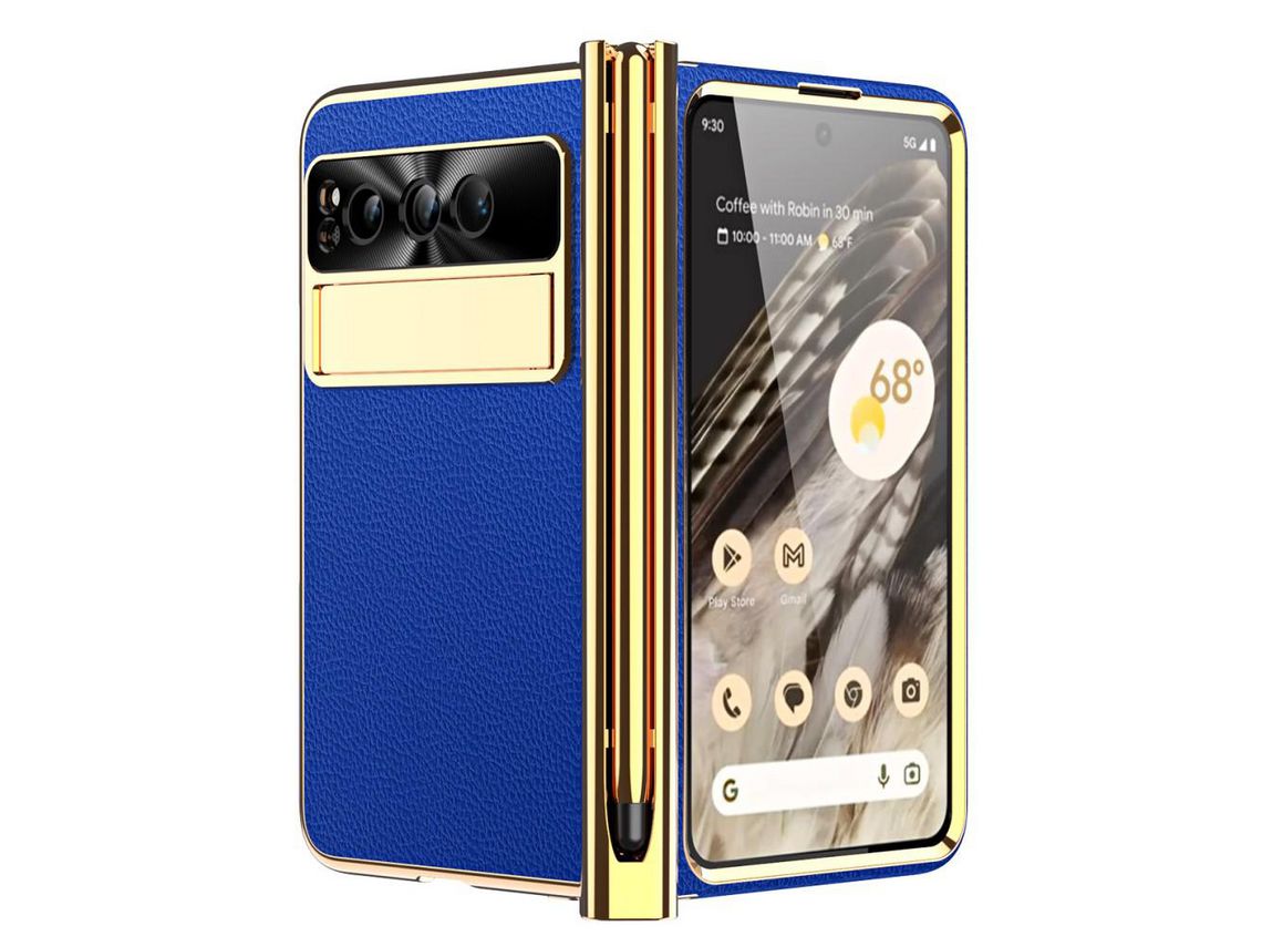 Capa para Google Pixel Fold Pele Sintética Magnética Azul