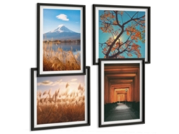 Galeria De Pinturas Murais Motivos Florais Tóquio Londres Paris Moldura Preta Fotos Para O Escritório Espelharte (conjunto De 4 Imagens)