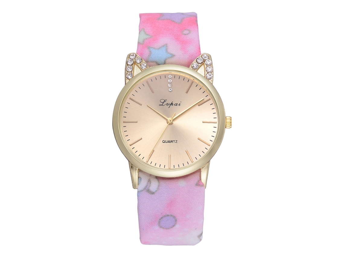 Relógio de Pulso Feminino Lvpai Quartzo Pulseira de Tecido Casual Rosa com Strass