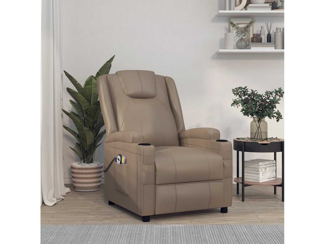 Vidaxl Poltrona Massagens Reclinável Elétrica Couro Artif. Cappuccino