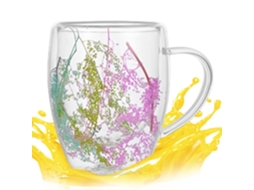 Caneca De Café Com Flores Secas, 350ml, Vidro De Parede Dupla