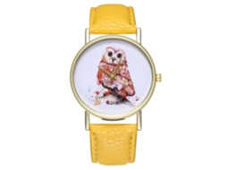 Reloj De Cuero Pu Con Estampado De Búho Para Parejas Zhoulianfa (amarillo)