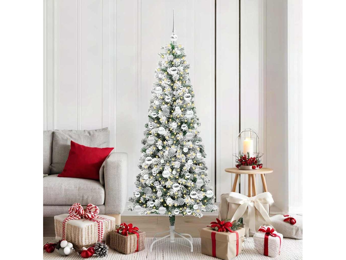 Vidaxl Árvore De Natal Articulada Artificial Verde E Branco 180 Cm