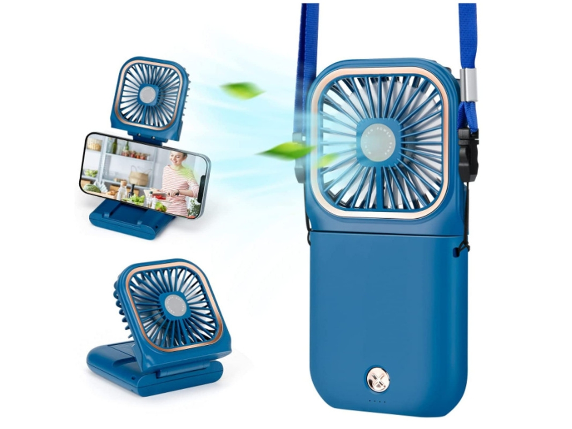 Ventilador Portátil, Mini Ventilador De Mesa Usb Support Para Telefone Recarregável Com Banco 3 Velocidades Design Dobrável Yizhood (azul)