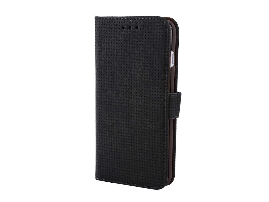 Capa de couro semi aberta para iPhone 7 Plus, com suporte e slot para cartão, preta EOOCOO