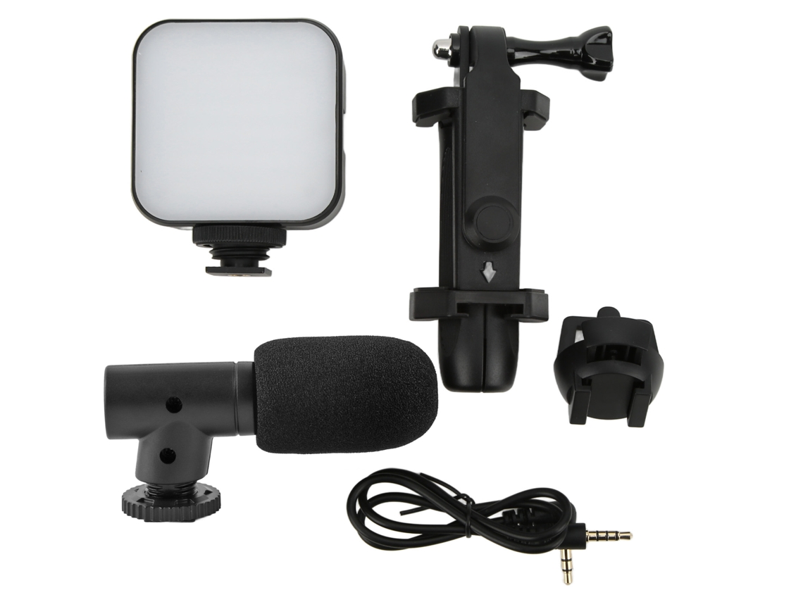 Raum-kit De Vídeo Para Smartphone Com Luz, Tripé, Clip E Microfone Para Vlogging E Gravação De Vídeos