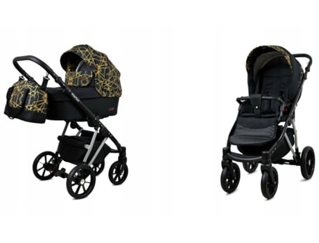 Carrinho de Bebé Multifuncional BABYLUX MARLUX 2 Em 1 -Gold Line Silver Frame - Ajustável e dobrável Construção leve em alumínio - Acessórios