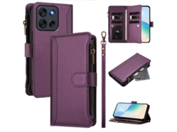 Capa De Couro Com 9 Compartimentos Para Cartões E Suporte Tipo Carteira Com Zíper Para Motorola Moto G56 5g, Roxa