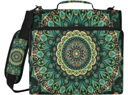 Organizador de Arquivos com 3 Argolas, Estampa Mandala Verde Floresta, Confeccionado em Tecido Resistente à Água, Ideal