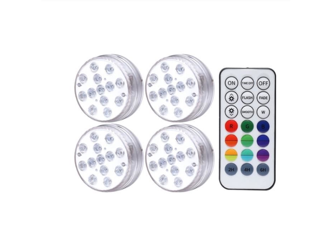 Conjunto de 4 Lâmpadas Led Submersíveis Luz Submersa com Controle Remoto Rf Ideal para Piscina Lago Ou Vaso À Prova D'Água Rgb 16 Cores