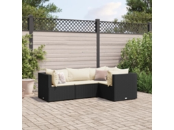 Vidaxl 4 Pcs Conjunto Lounge De Jardim C/ Almofadões Vime Pe Preto
