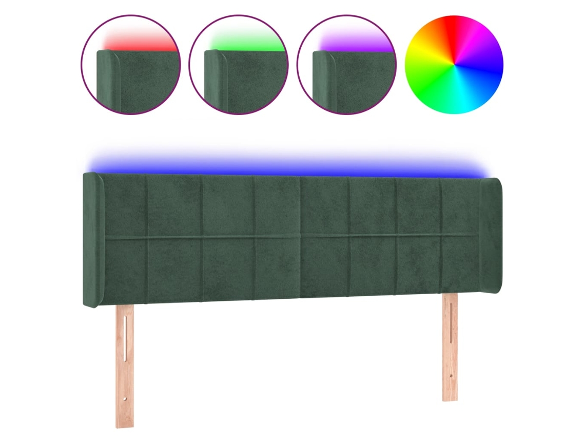 Cabeceira de Cama com Luzes Led Veludo Verde Escuro MAISON EXCLUSIVE (147x16x78 cm)