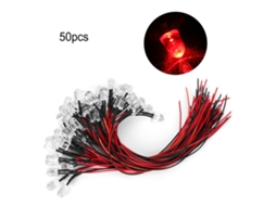 50pcs Diodo Led 12v Pré - Fio Componente Eletrônico 10mm Cabeça Redonda Vermelho