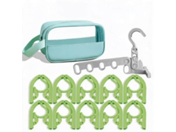 Conjunto Cabides CHRUI Dobráveis Viagem 10 Cabides + Cabide 5 Furos + Bolsa (verde)