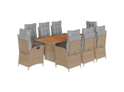 Maison Exclusive - 9 Pcs Conj. Jantar Jardim C/ Almofadões Vime Pe Bege Misturado