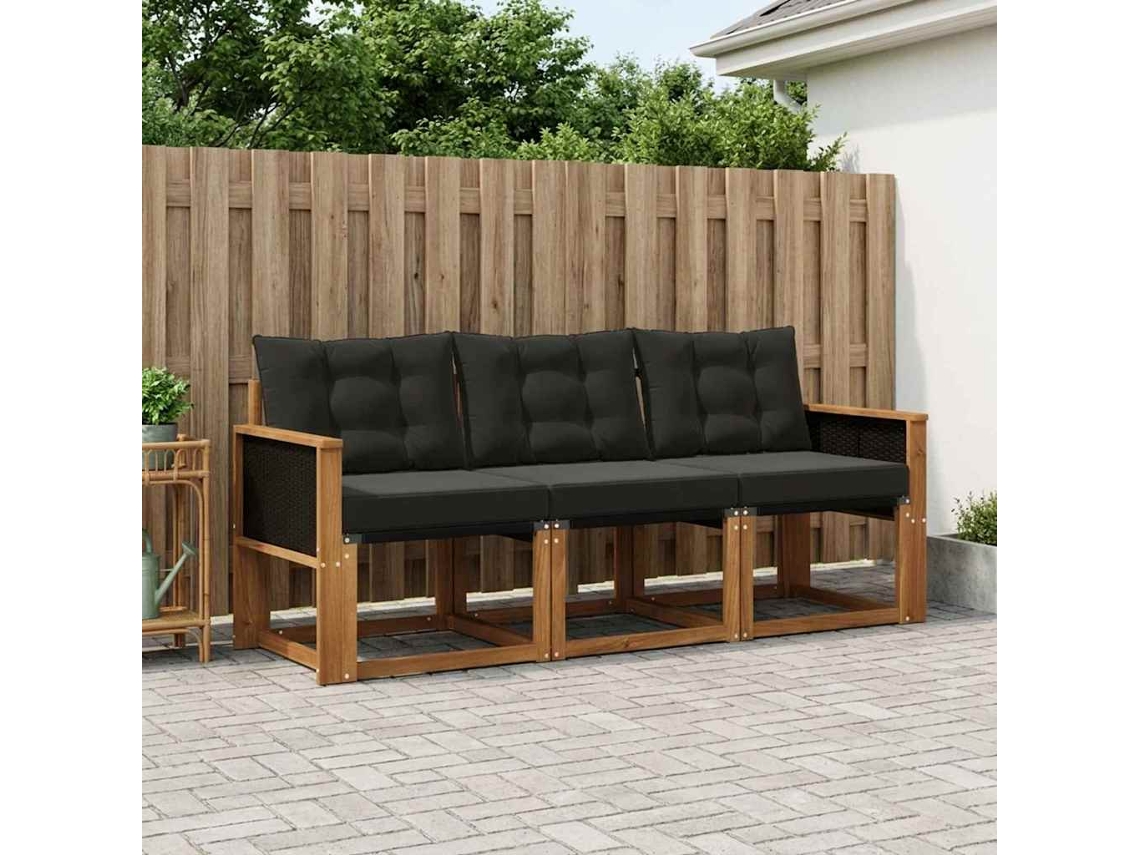 Vidaxl Conjunto De Sofás Para Exterior 3 Pcs Natural E Preto