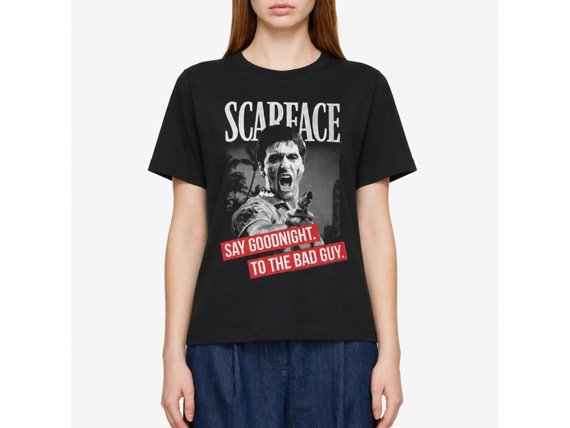 Rockinstone Scarface Movie Say Goodnight Black Adult T-shirt Size:xl