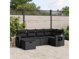 Vidaxl 6 Pcs Conjunto Sofás De Jardim C/ Almofadões Vime Pe Preto