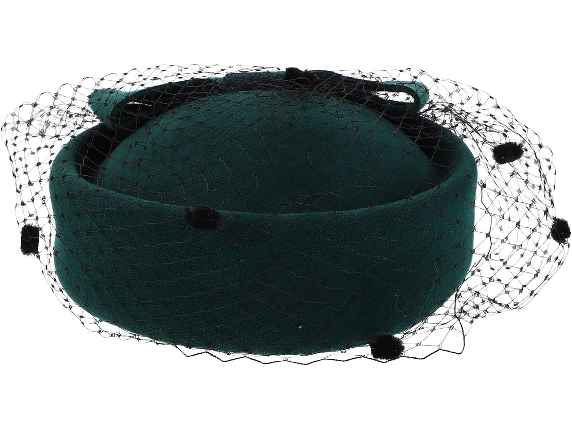 Chapéu Ciieeo Vintage De Lã Estilo Pillbox Verde Com Véu, Leve E Respirável, Estilo Britânico