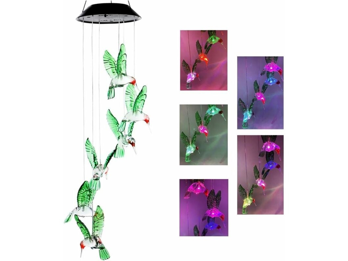 Luzes Solares Para Beija Flor Que Mudam De Cor, Luzes Solares Para Pássaros, Seis Beija Flores De Led, Sinos De Vento Móveis Slowmoose