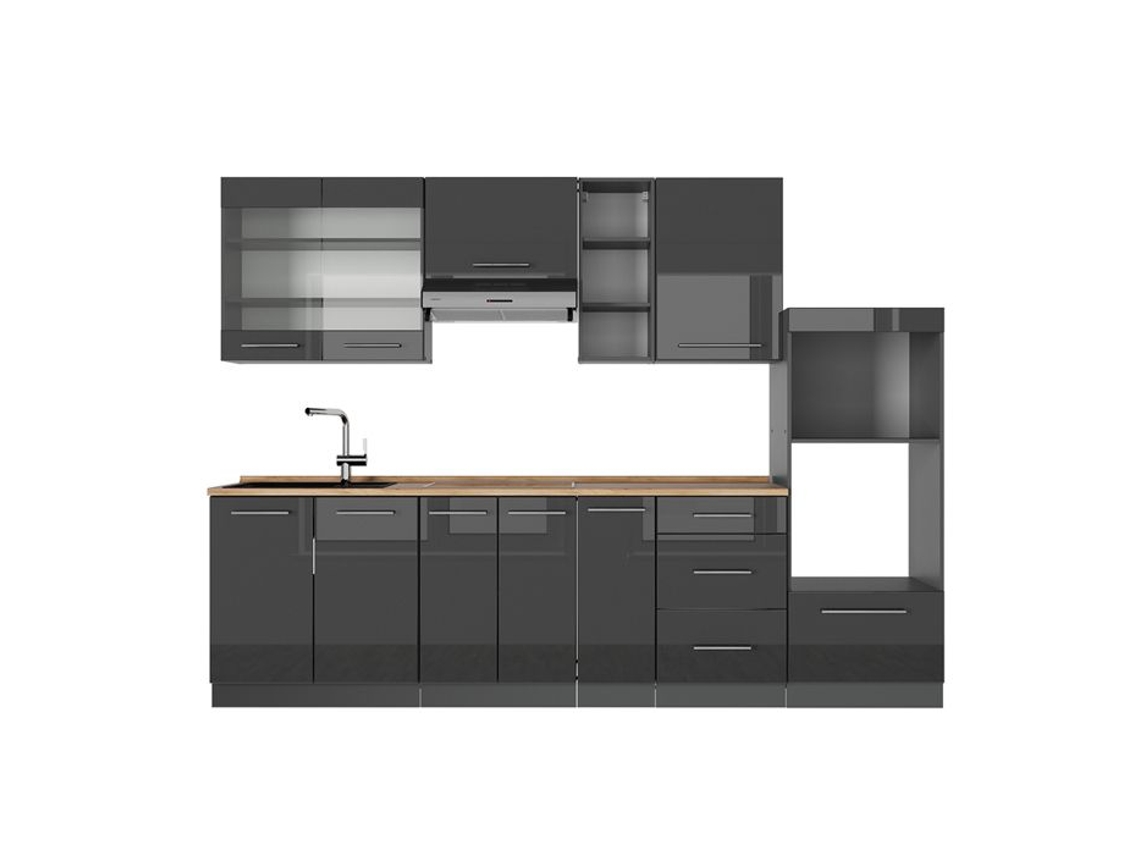 Cozinha Fame Line, 280cm, Pt Chêne, Anthracite Alta Brilho, Anthracite, Vicco