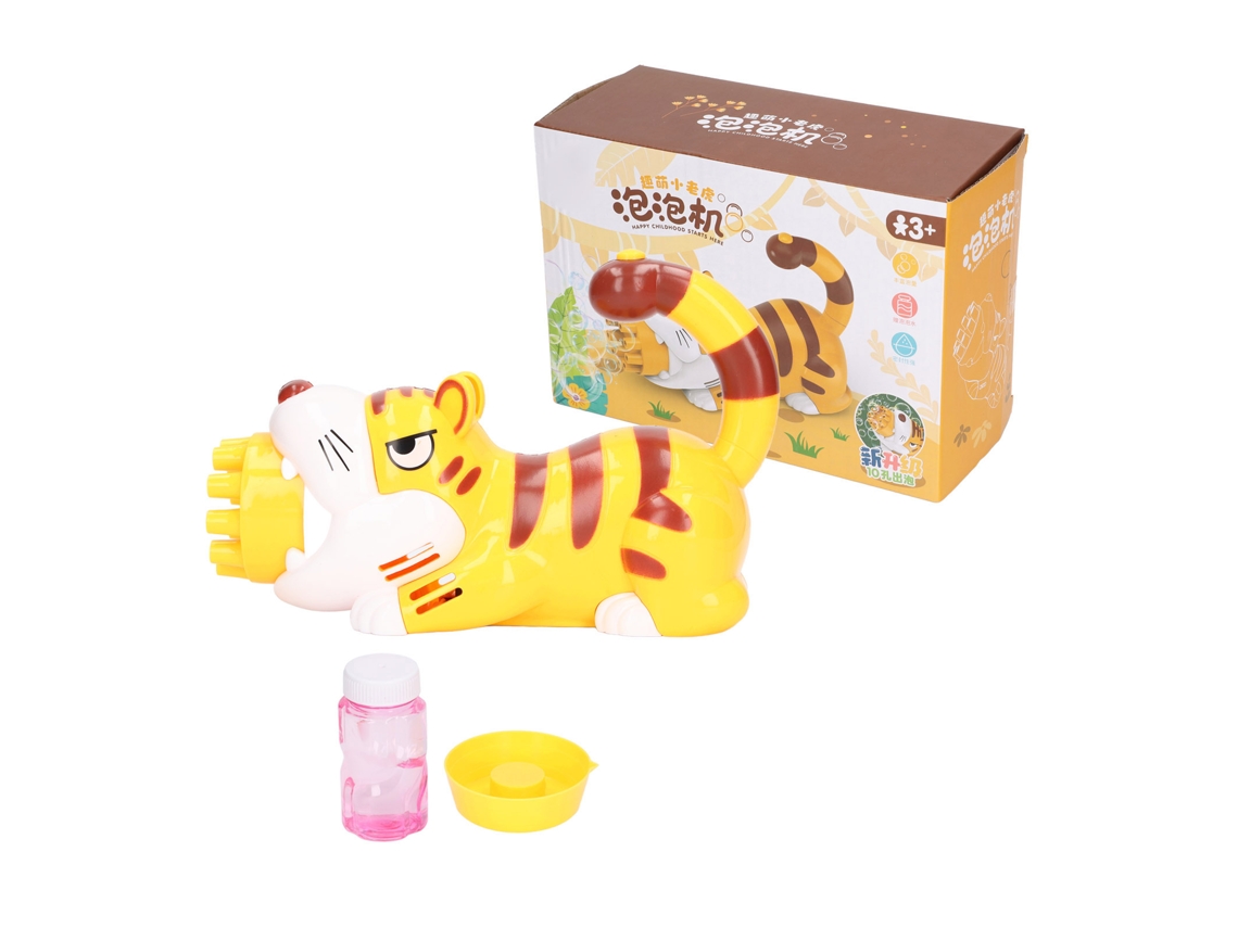 Primerox máquina de Bolhas Elétrica Infantil em Forma de Tigre 10 Orifícios Brinquedo Automático com Água de Bolhas