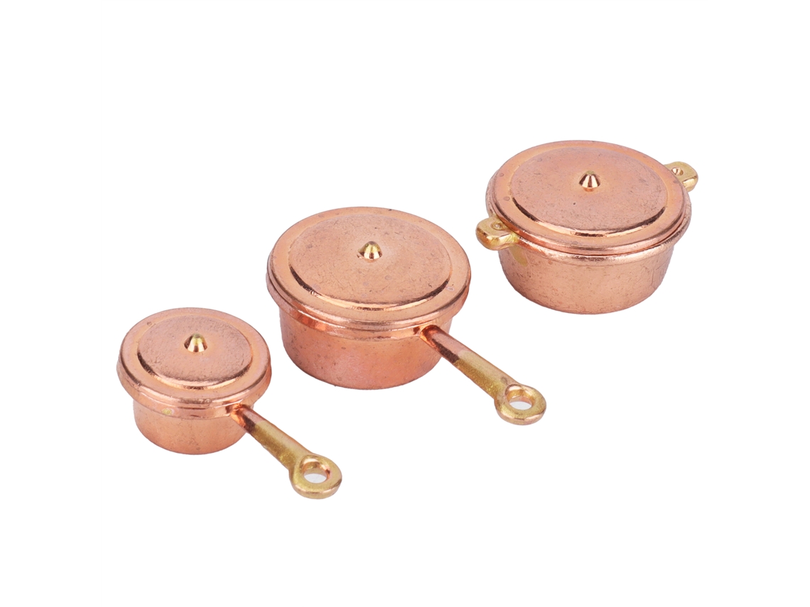 Mali conjunto de Panelas Miniatura para Casinha de Bonecas Simulação Cozinha Acessório Dourado
