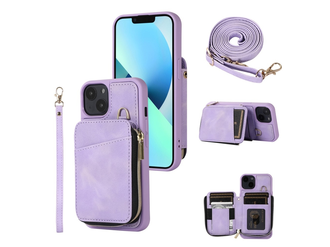Capa Para Iphone 13 Pele Sintética Roxo