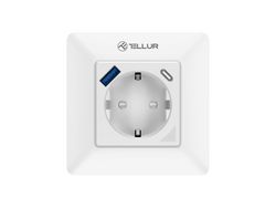Plugue de Parede TELLUR Smart Wifi 3600W 16A Pd20W Usb 18W Leitura de Energia Branco