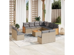 Vidaxl 12 Pcs Conjunto De Sofás P/ Jardim Com Almofadões Vime Pe Bege