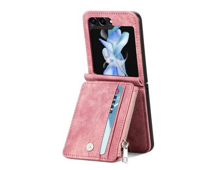 Capa para Samsung Galaxy Z Flip 5 5G JUNSUNMAY Pele Sintética Anti-Choque Rosa