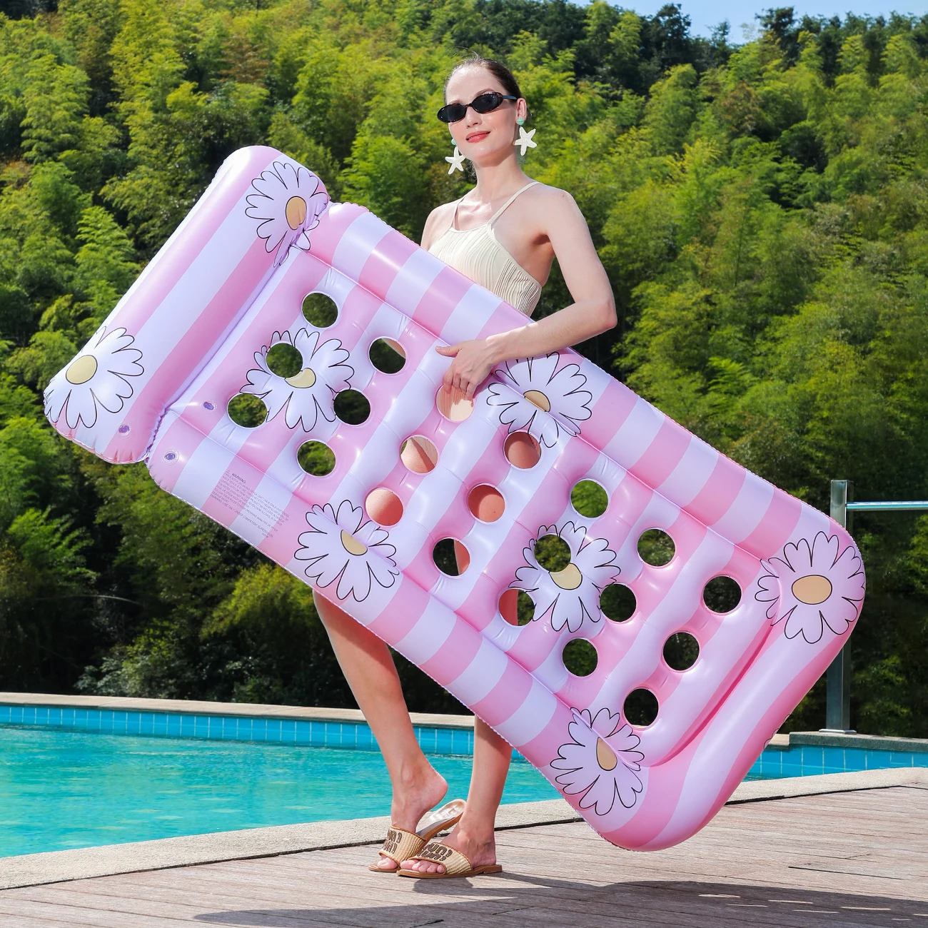 (rosa) 1 Cadeira Flutuante Inflável Para Piscina, Boia Flutuante Para Adultos, Tapete Flutuante Para Banho De Sol