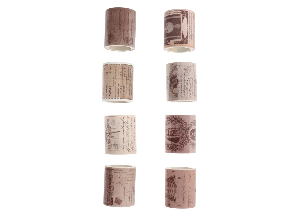 8 rolos de papel adesivo retrô para artesanato e scrapbooking, pequenos, para cadernos e com rostinhos rasgados à mão.