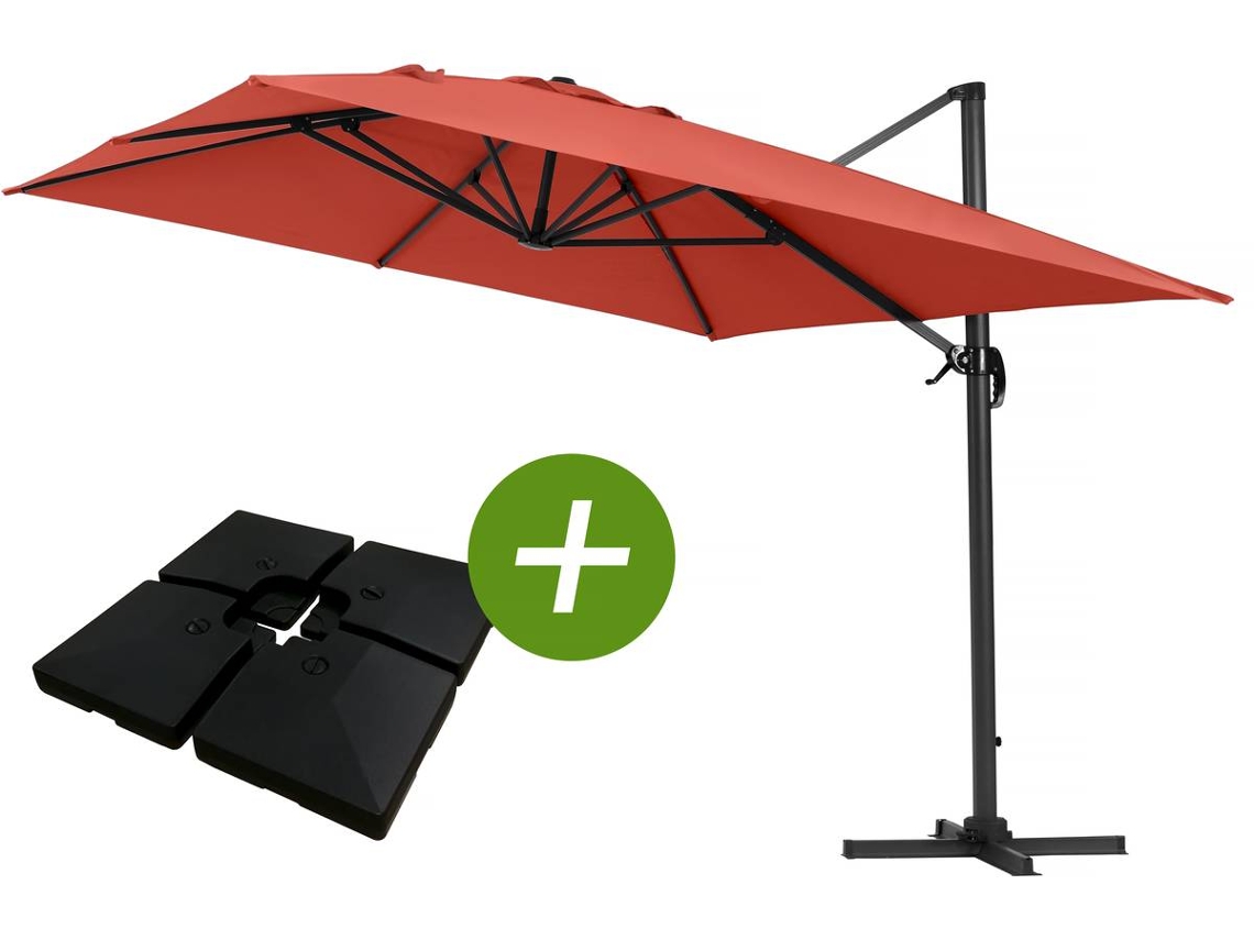 Parasol Lateral De Jardín En Aluminio Sun 4 Rectangular 3 X 4 M Rojo Lastres Incluido Habitat Et Jardin
