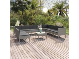 Vidaxl 11 Pcs Conjunto Lounge De Jardim C/ Almofadões Vime Pe Cinzento