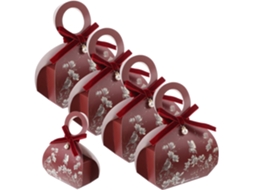 Popetpop 5-caixinhas De Doces Pequenas Para Casamento Em Papelão Com Desenho Floral E Pássaros, Cor Vinho Tinto, Fita