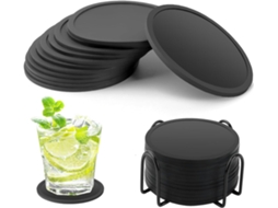 Conjunto De 12 Bases De Silicone Bases Para Chávenas Antideslizantes Com Suporte Preto Dureforward