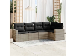 Vidaxl 5 Pcs Conj. Sofás Jardim C/ Almofadões Vime Pe Cinzento-claro