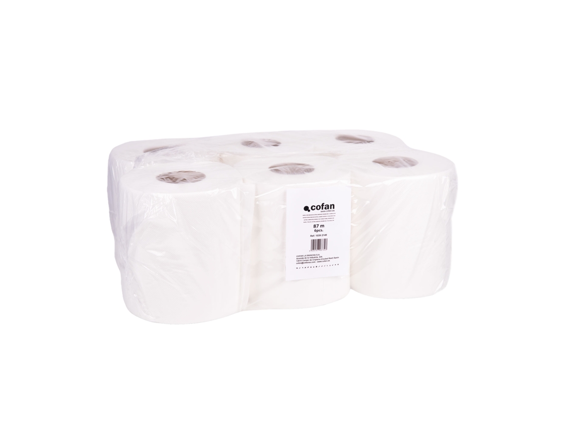 Cofan Bobina De Papel Toalha Extralaminado, Pack De 6 Rolos, Papel De Camada Dupla, Comprimento 87 M, Celulose