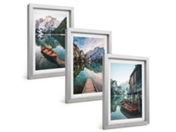 Conjunto De Pinturaslago, Montanhas, Barcos, Chalé Moldura Prateada Quadros Para A Sala De Estar Espelharte (3 Peças 20x30 Cm)