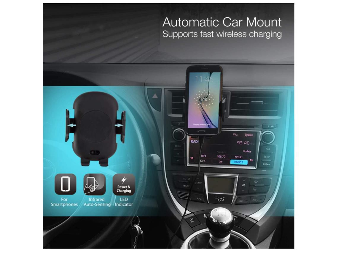 Suporte Smartphone Carro Totalmente Sensor Inteligente Função Carregamento YIZHOOD Preto
