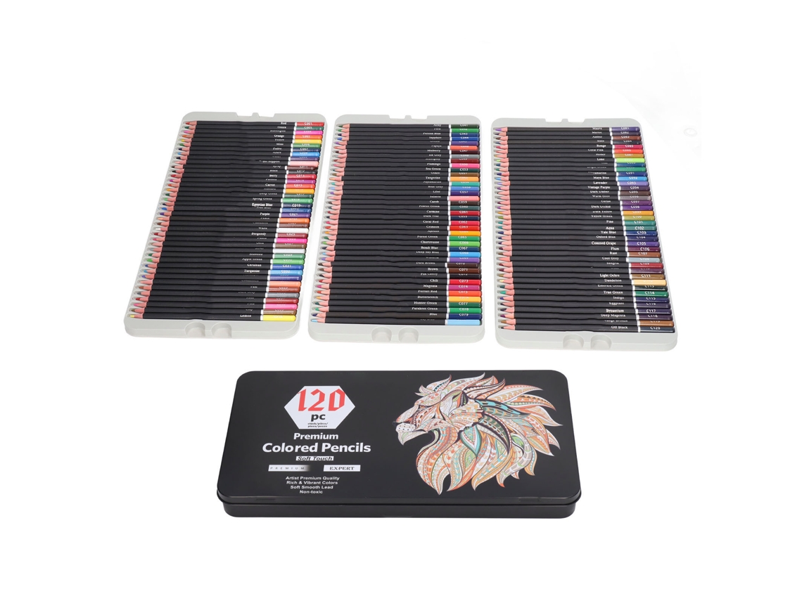 Conjunto de 120 Lápis de Cor, Cores Vibrantes, Seguros e Profissionais, com Estojo para Armazenamento, Ideal para Uso Doméstico e Escolar AQUAFORGE