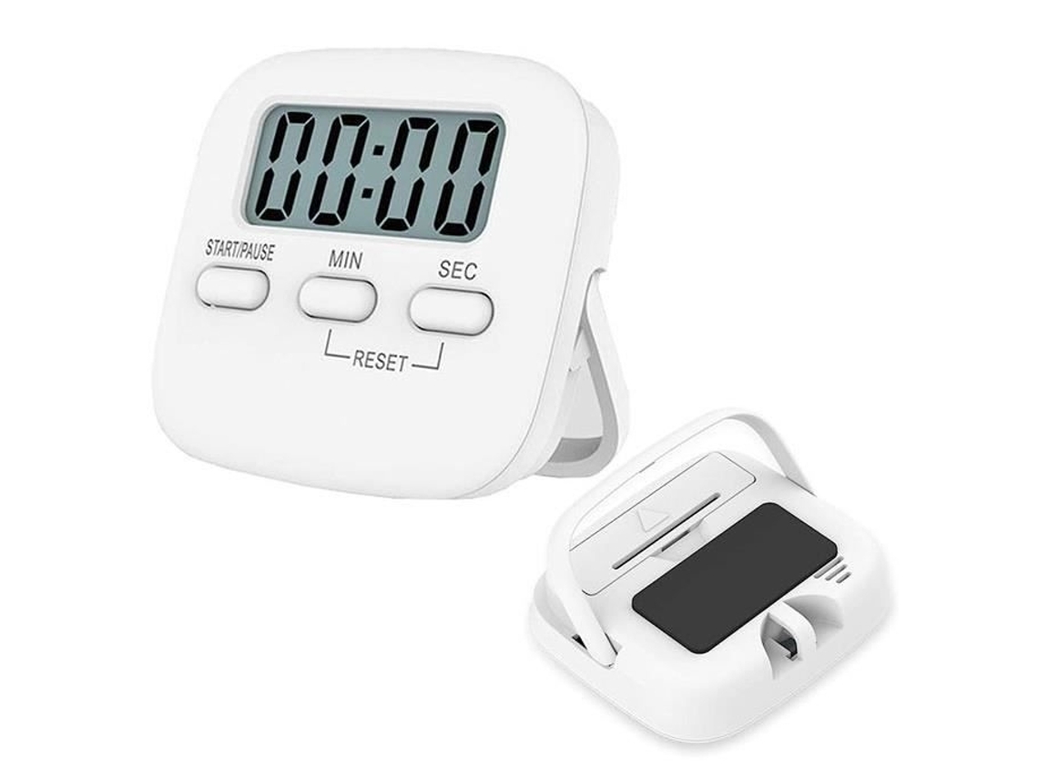 Temporizador De Cozinha Digital Branco Suporte Magnético Multifunções 6,4x5,7 Cm Slowmoose